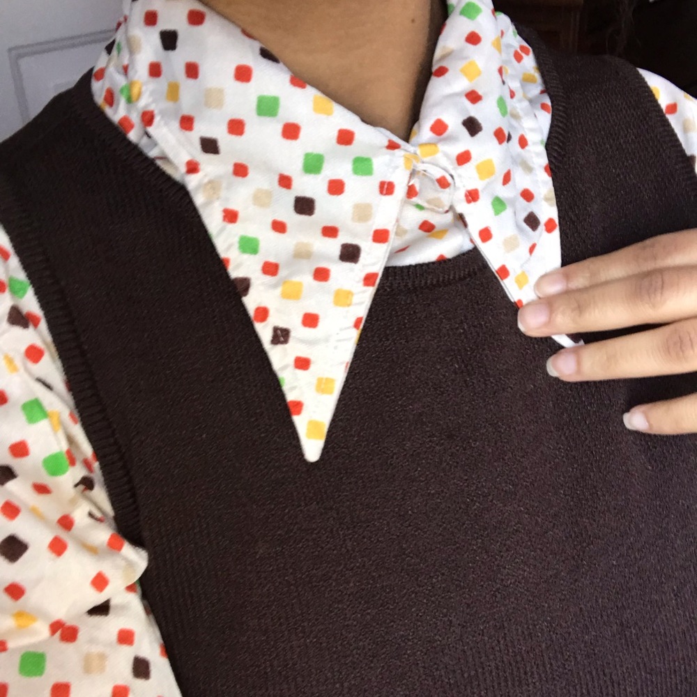 Earthy Tone 70s Dagger Collar Blouse - Picture 2 of 3